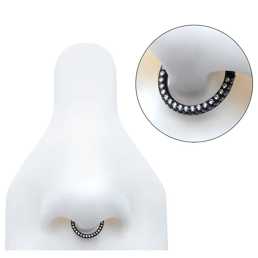 Black Titanium Pave CZ Nose‎ Septum Ear Hoop Ring Body Jewelry 7mm Hoop